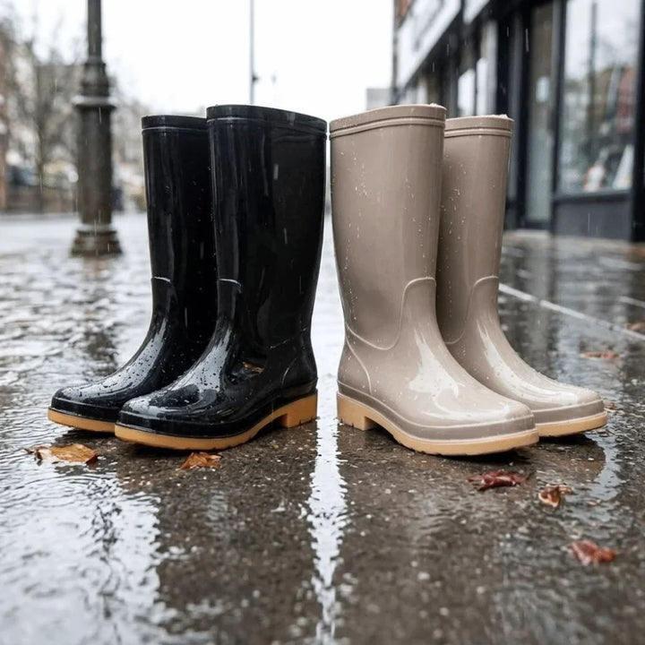 Nahaufnahme der Damen-Regenstiefel mit funktionaler Sohle