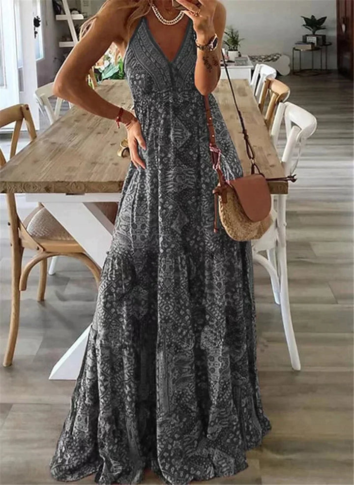 Lena | Boho-Print Schlupf-Maxikleid