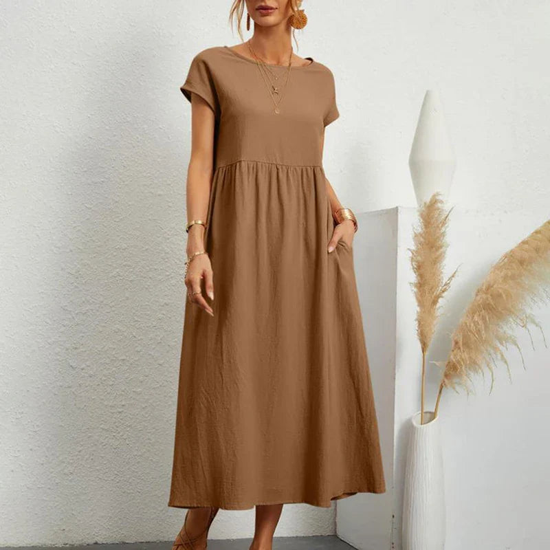 Amelia®  I Elegantes einfarbiges Sommerkleid aus Baumwolle und Leinen