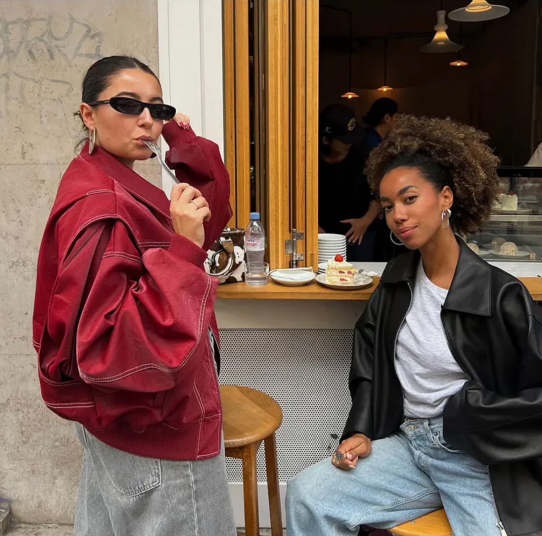 Damen Oversize-Lederjacke in Rot mit lässiger Passform