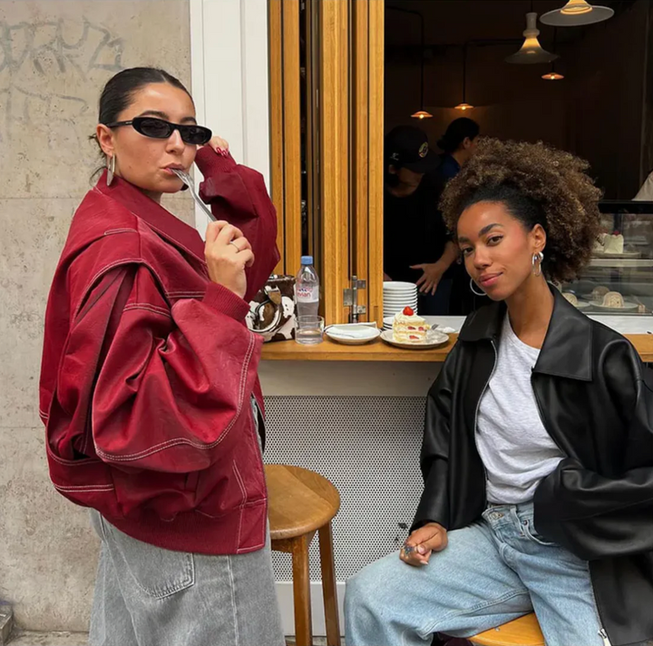 Damen Oversize-Lederjacke in Rot mit lässiger Passform