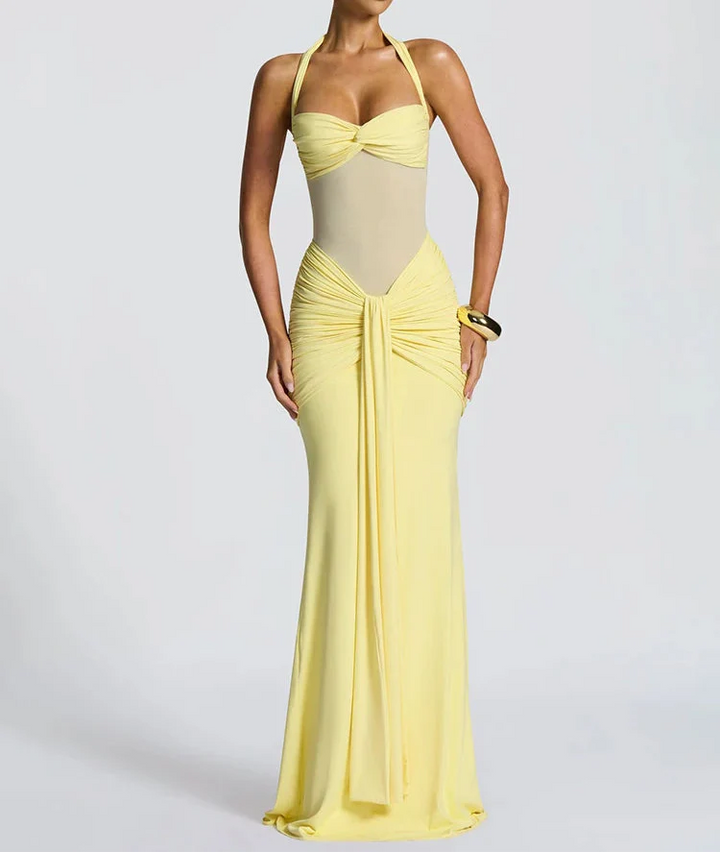 Halter gerafftes Bodycon-Maxikleid formendes Abendkleid