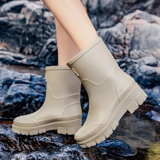 Seitliche Ansicht der Damen-Regenstiefel für regnerische Tage