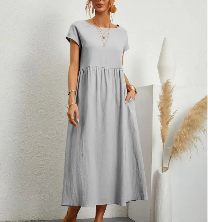 Amelia®  I Elegantes einfarbiges Sommerkleid aus Baumwolle und Leinen