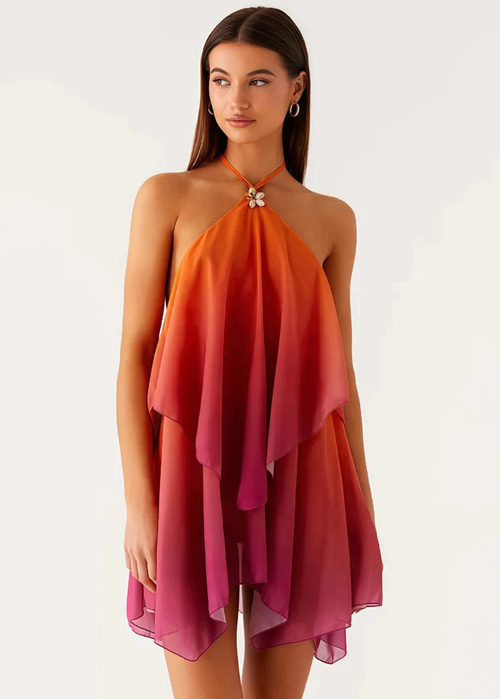 Schickes rosa Gradient Rüsch Mini Kleid