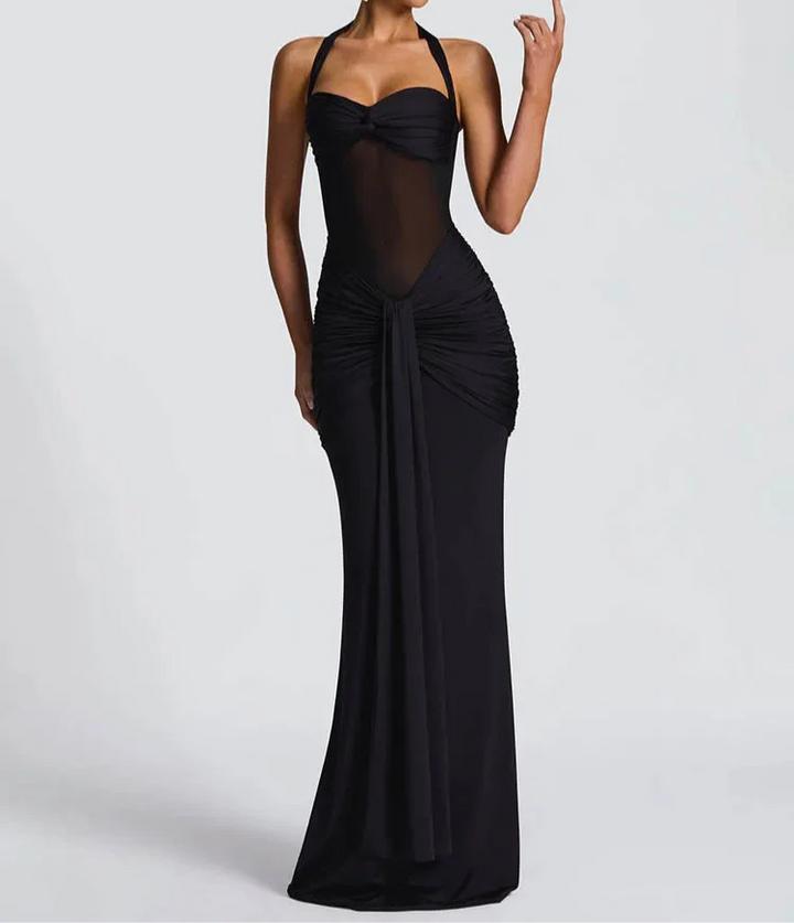 Halter gerafftes Bodycon-Maxikleid formendes Abendkleid