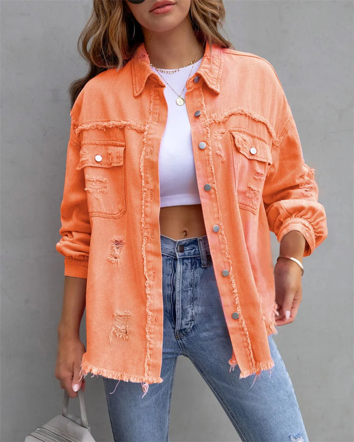 Anna® I Jeansjacke mit ungesäumten Kanten, Frühling, Rosarot, Orange, Lila