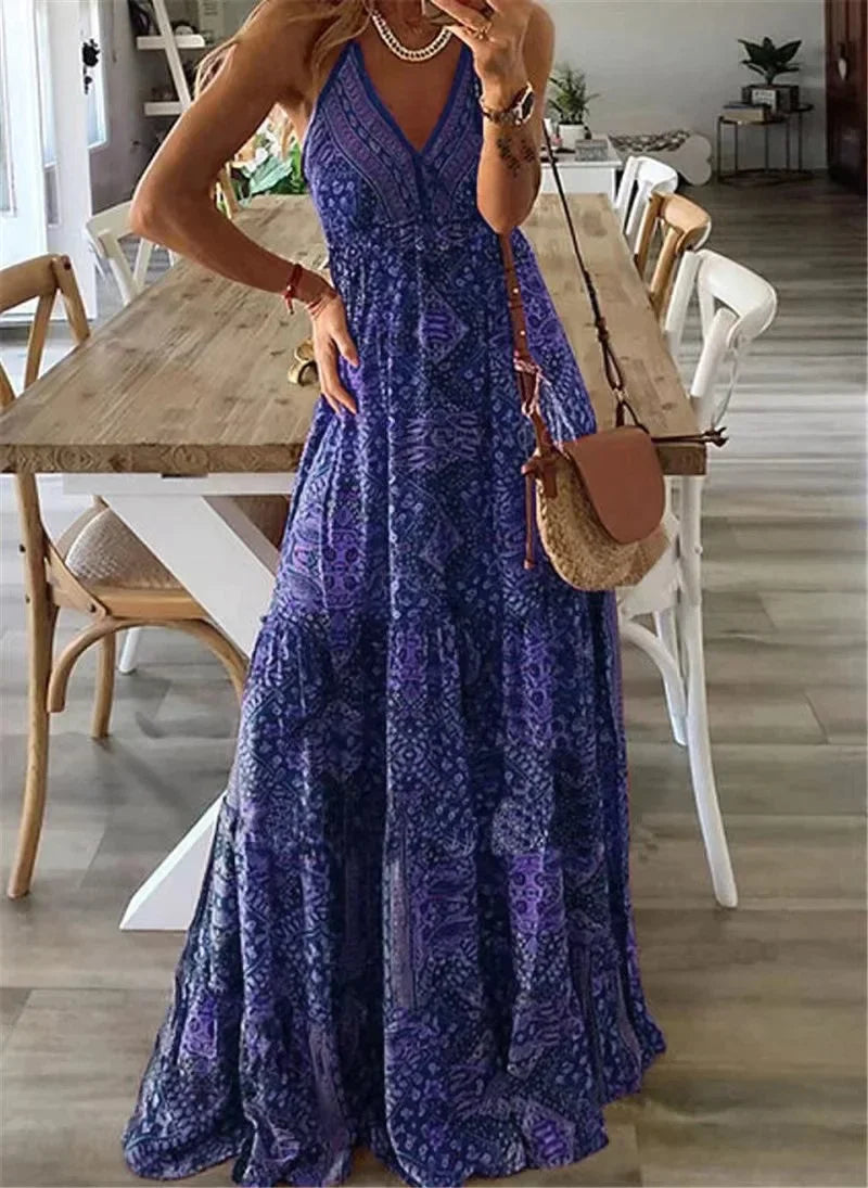 Lena | Boho-Print Schlupf-Maxikleid