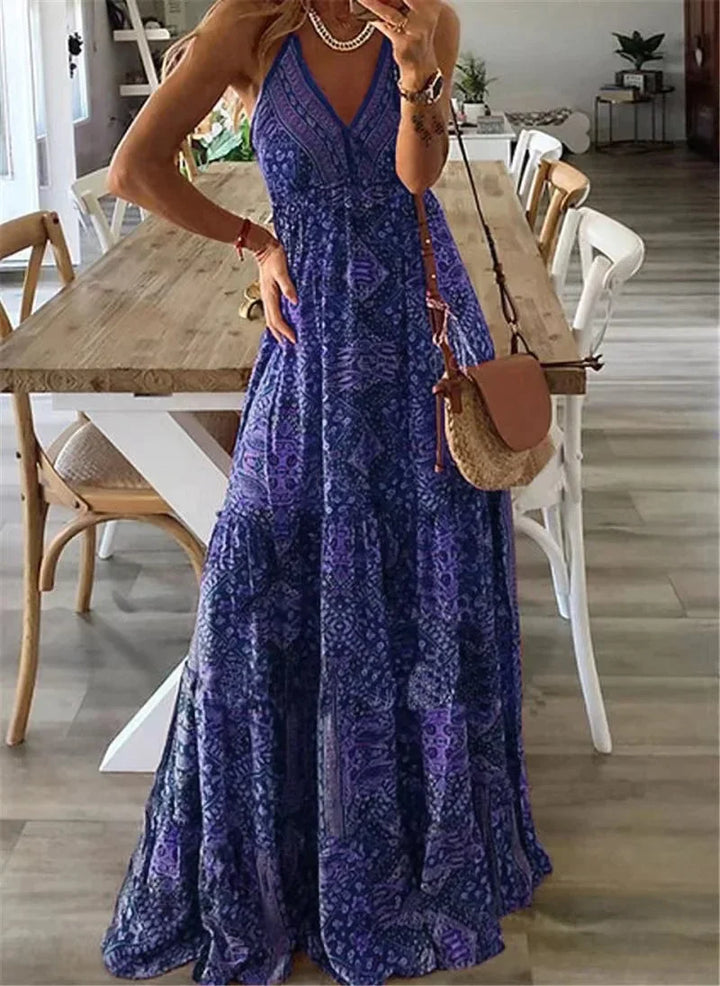 Lena | Boho-Print Schlupf-Maxikleid