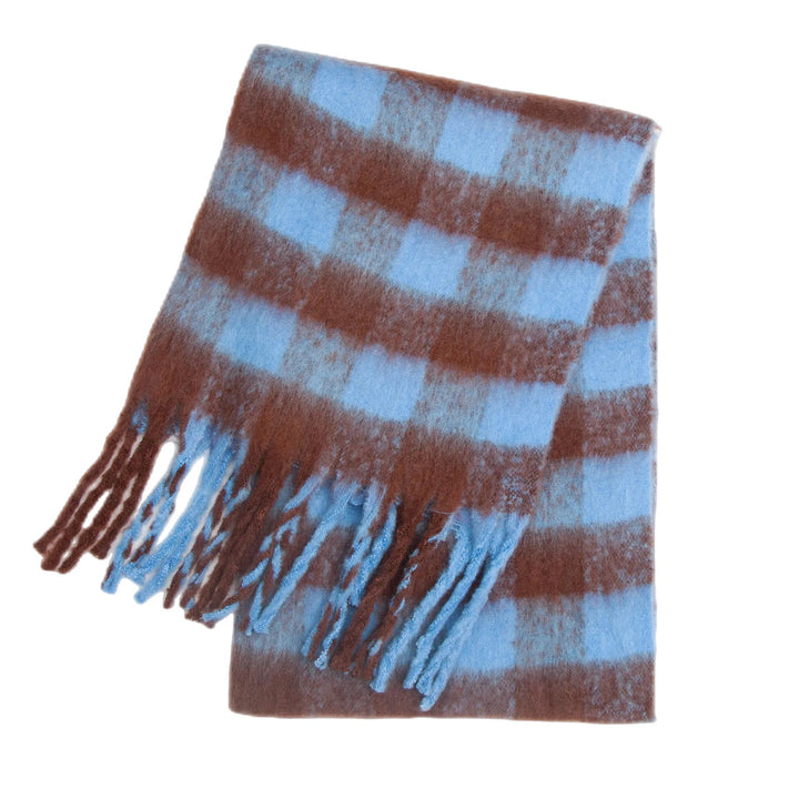 Women's Plaid Winter Scarf With Fringe Rainbow Colors