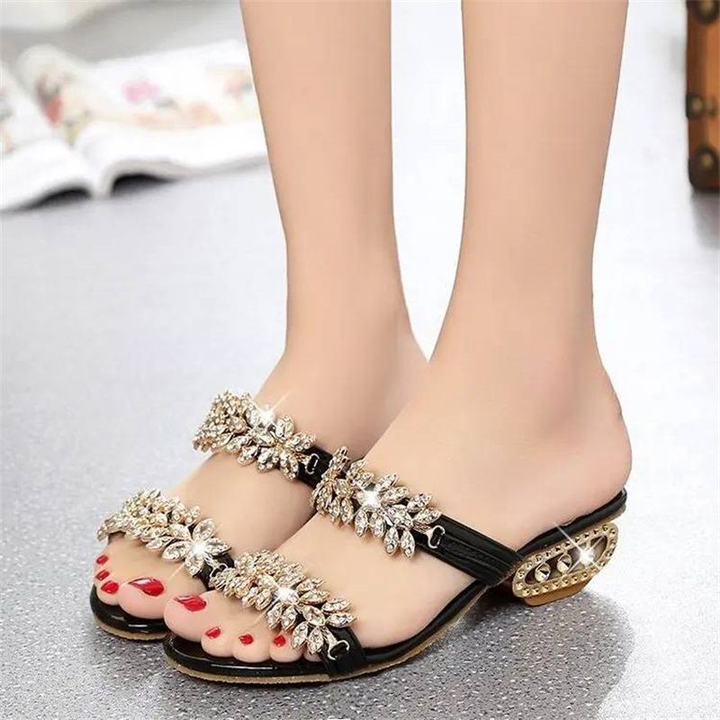Damen Sandalen mit Strassdetail und flacher Sohle