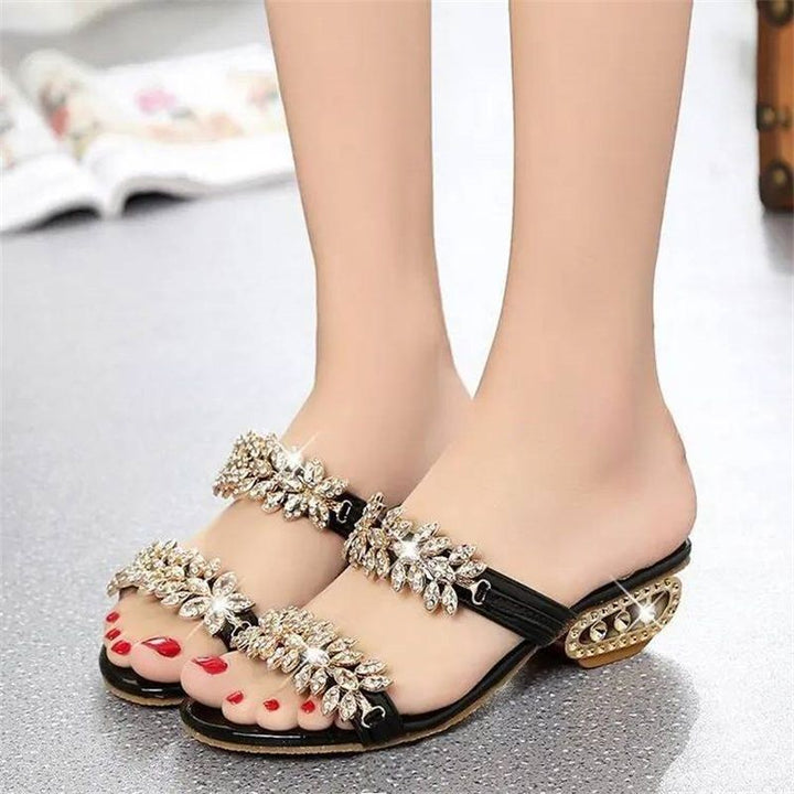 Damen Sandalen mit Strassdetail und flacher Sohle