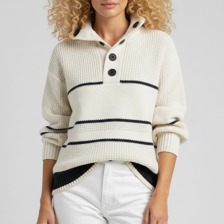 Damen Pullover aus Strukturstrick mit Streifen in stilvoller Ansicht