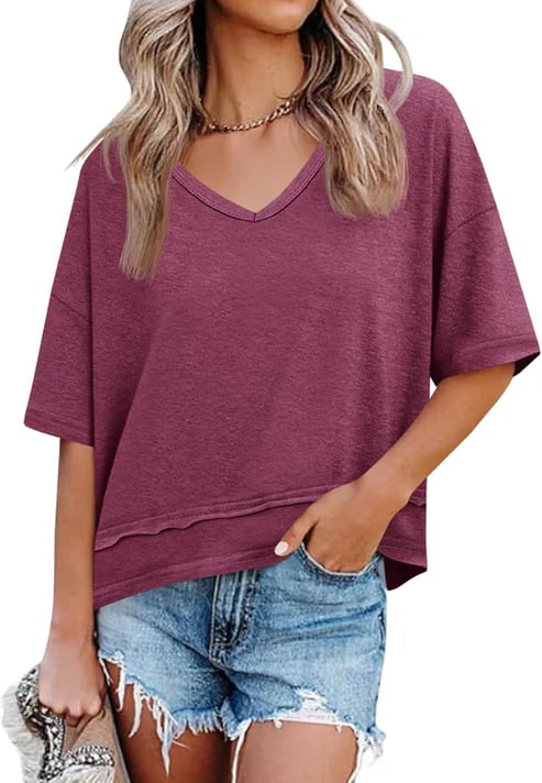 Leichtes Damen T-Shirt mit V-Ausschnitt, Detailansicht des Ausschnitts