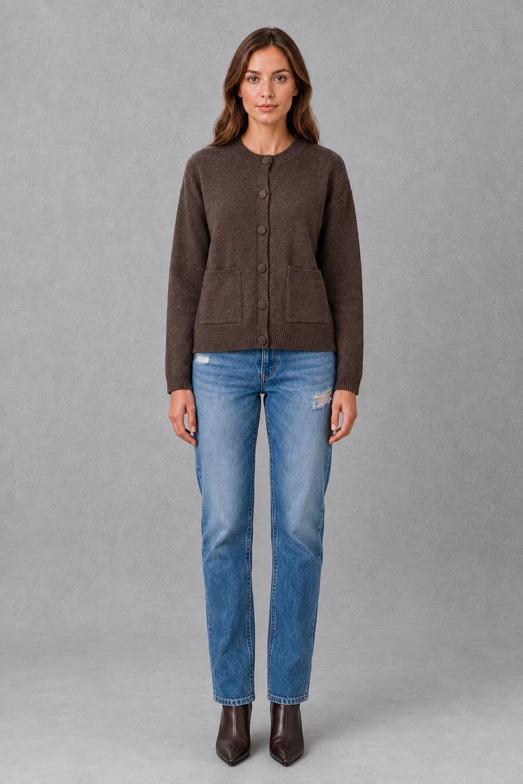 Lässige Oversize-Silhouette einer grob gestrickten Damen-Strickjacke