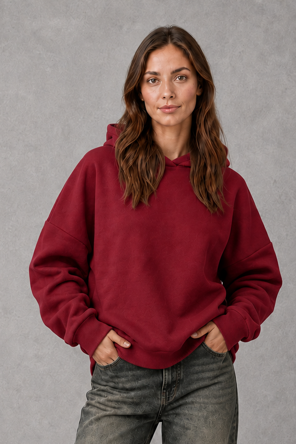 Rückansicht des Damen Hoodies mit lockerer Passform
