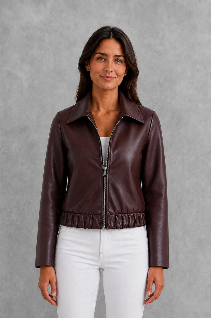 Damen-Bikerjacke aus veganem Leder in stilvoller Passform