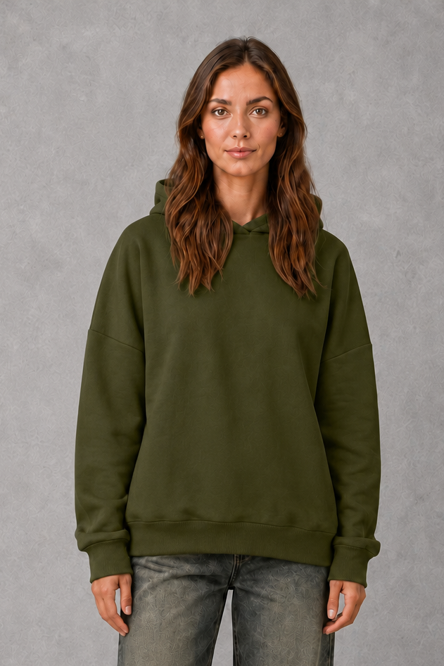 Damen Fleece-Hoodie mit lockerer Passform in der Vorderansicht