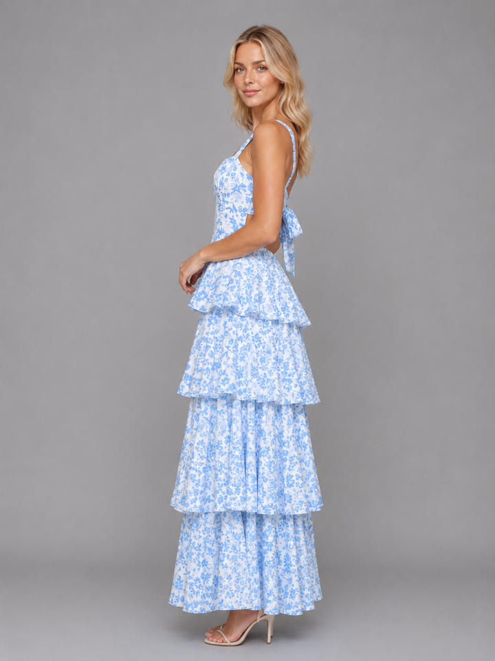 Damen Maxikleid mit fließender Silhouette und Stufenrock