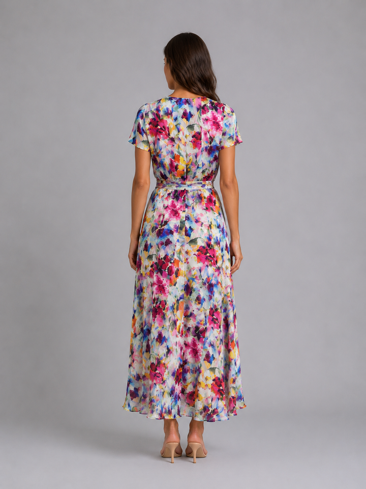 Damen Wickelkleid mit floralem Muster in Midilänge, Seitenansicht