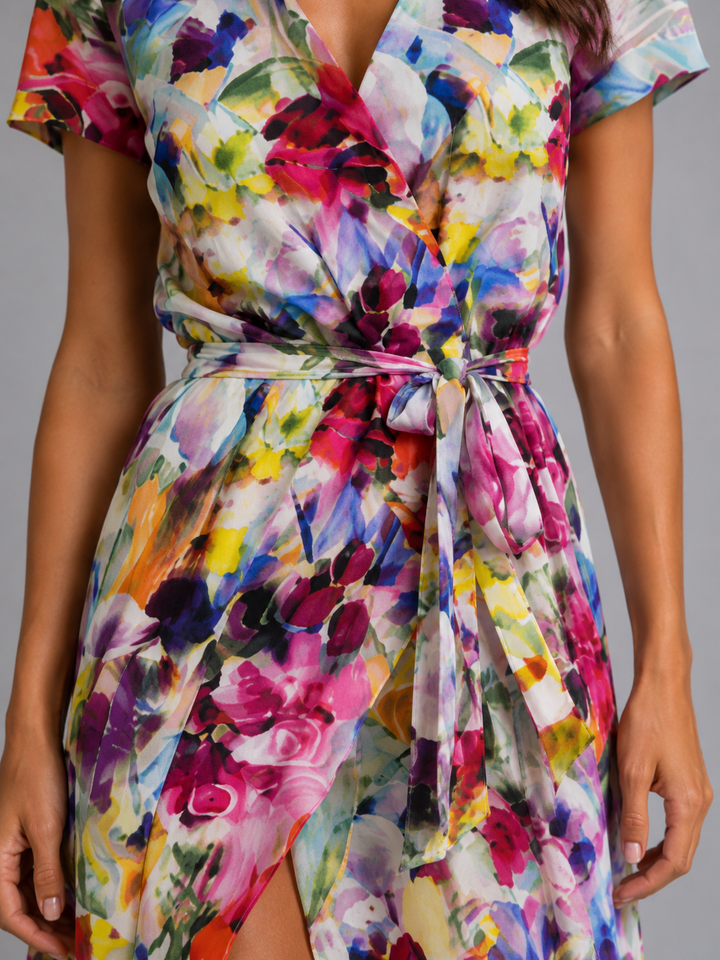 Damen Midikleid im Wickelstil mit Blumenprint, Rückansicht
