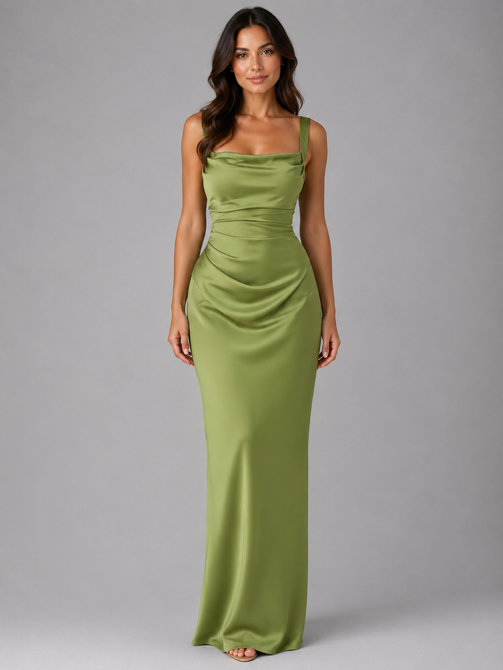 Damen Satin Maxikleid Mit Raffinierter Taille