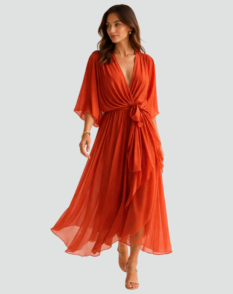 Damen Wickel Maxikleid