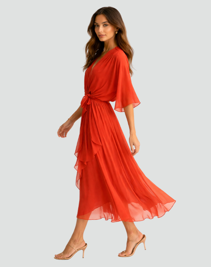 Elegantes Wickelkleid für Damen mit schmeichelnder Maxilänge