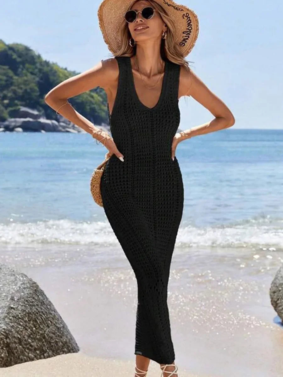 Häkel-Spitzen-Tunika mit V-Ausschnitt Strandkleid Damen