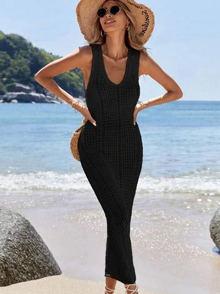 Häkel-Spitzen-Tunika mit V-Ausschnitt Strandkleid Damen