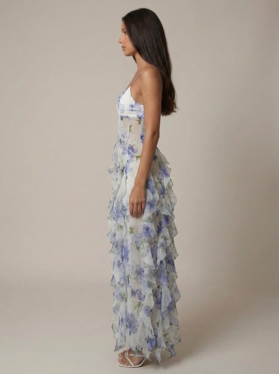 Bohemian Santorini Maxikleid mit Blumenmuster