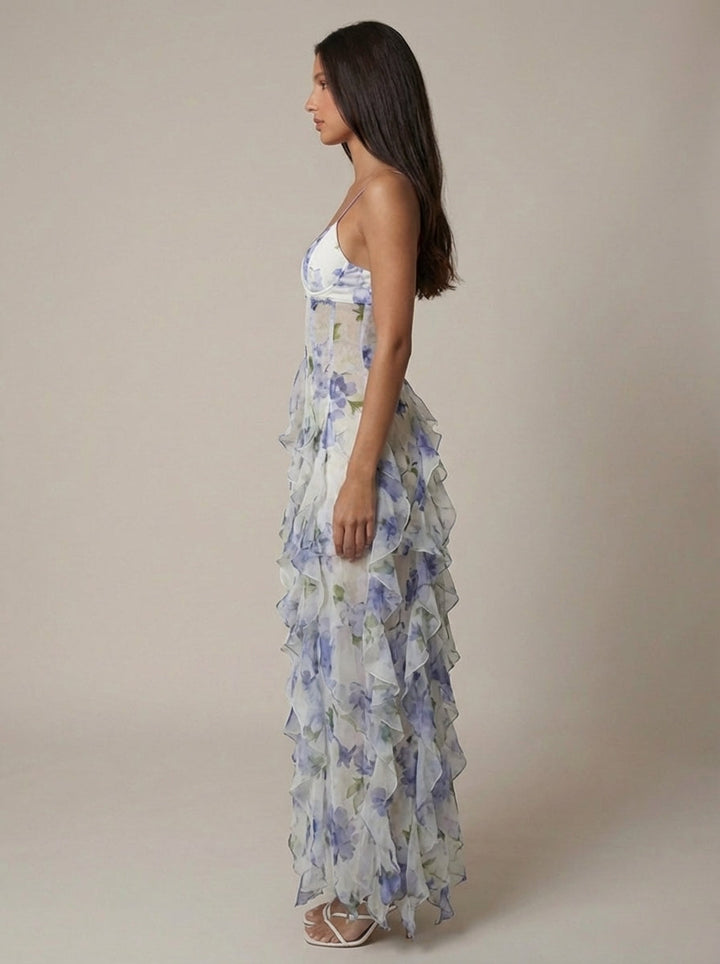 Bohemian Santorini Maxikleid mit Blumenmuster
