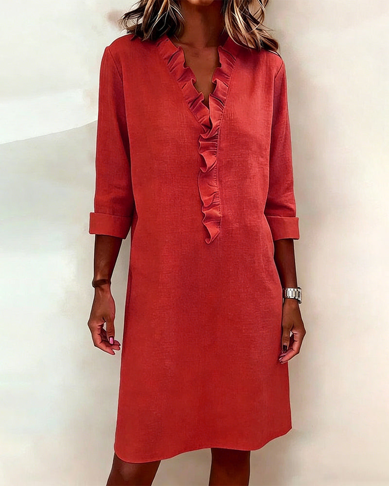 Luftiges Leinenmisch-Rüschenkleid im Shift-Stil