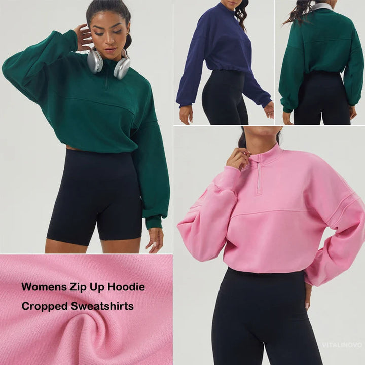 Übergroßes Sweatshirt aus Baumwollmischung mit halbem Reißverschluss für Damen
