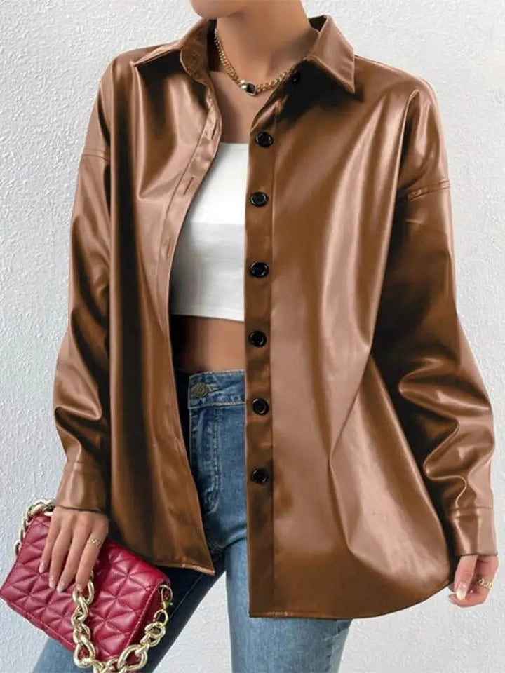 Vintage Leder-Bomberjacke mit Reverskragen und Knopfverschluss