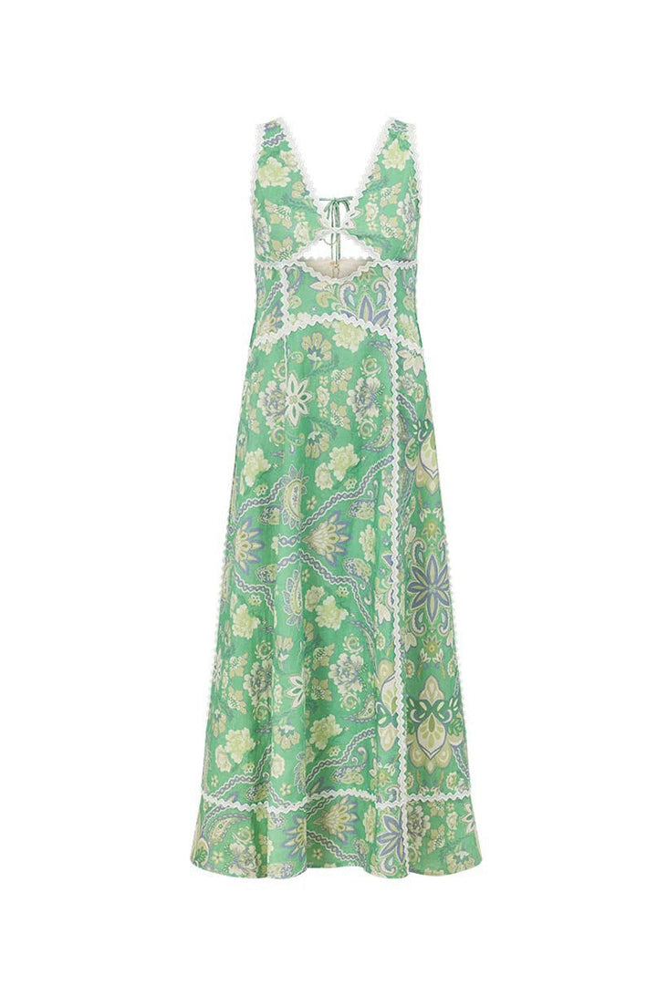 Boho-Maxikleid für Damen mit femininem Blumenprint und Spitzenakzenten