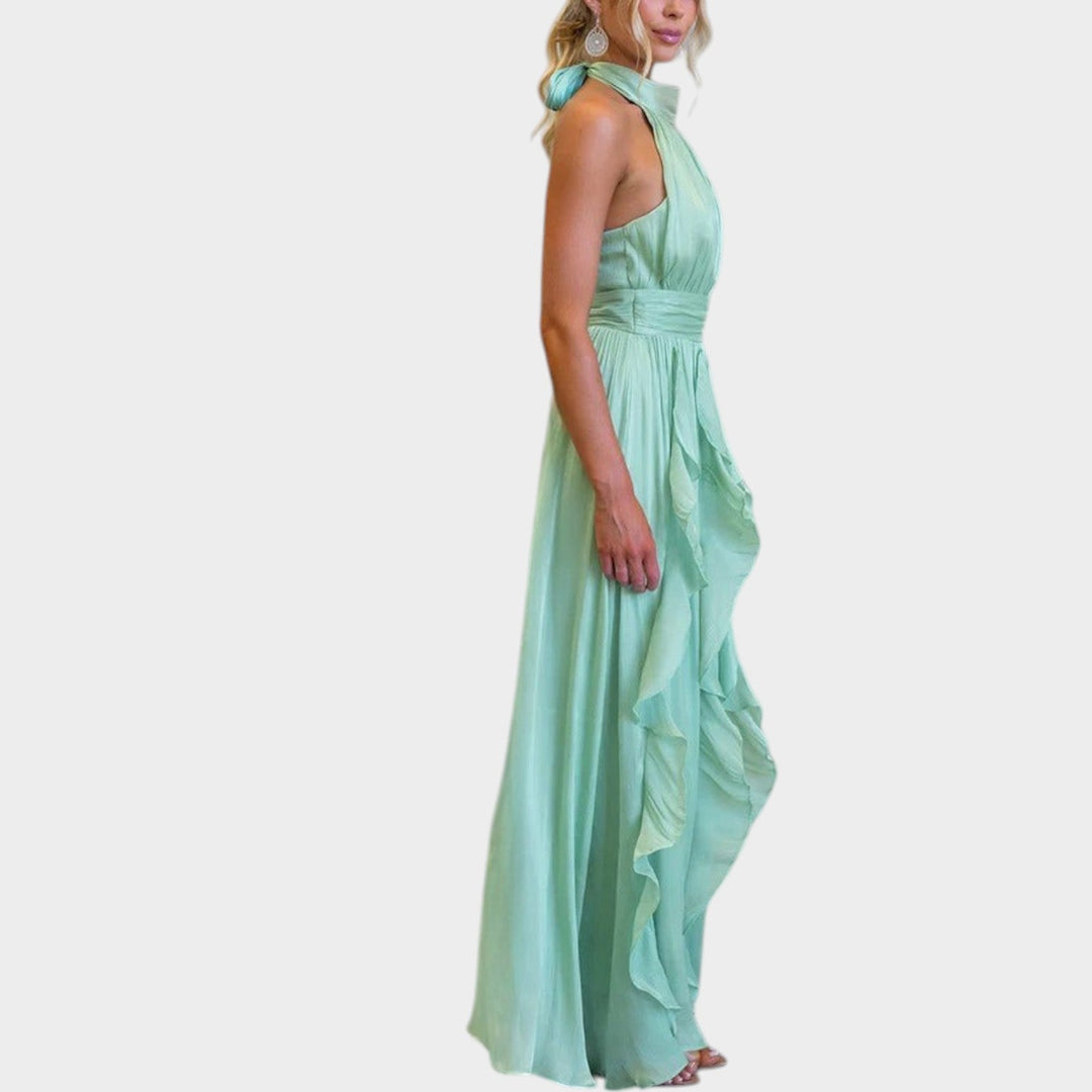 Elegantes Maxi-Kleid mit gerafftem Neckholder-Ausschnitt