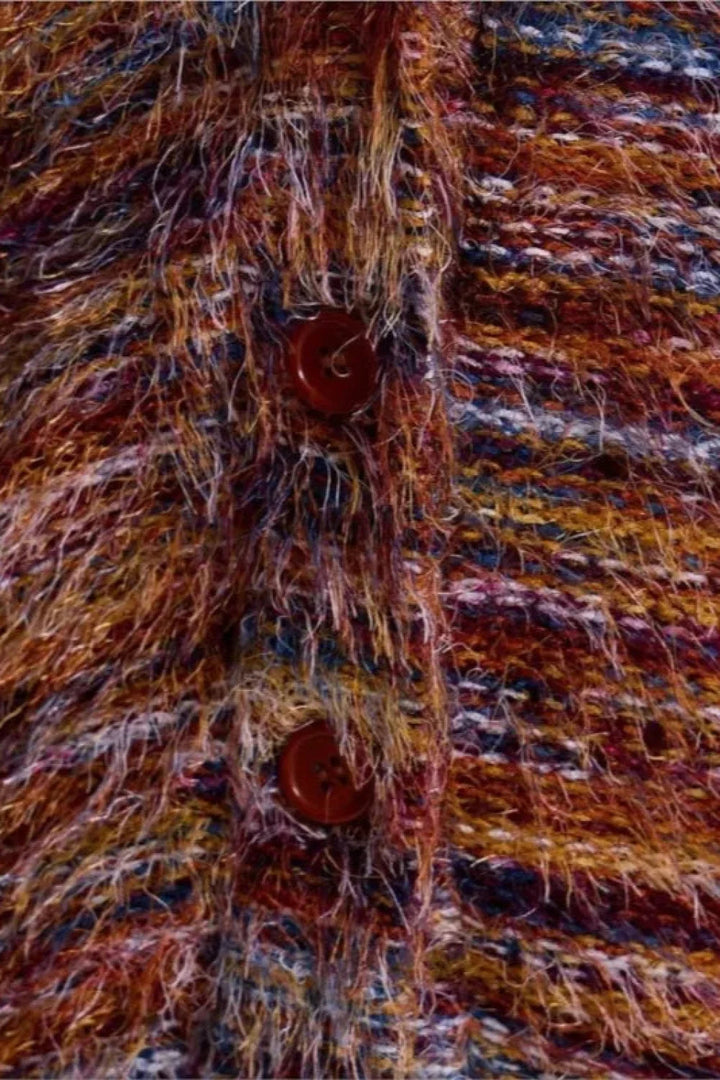 Gemütliche Vintage-Streifen Strickjacke mit V-Ausschnitt