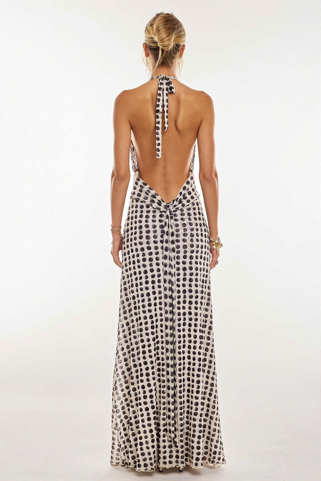 Rückenfreies Maxikleid mit Print in eleganter, figurbetonter Silhouette