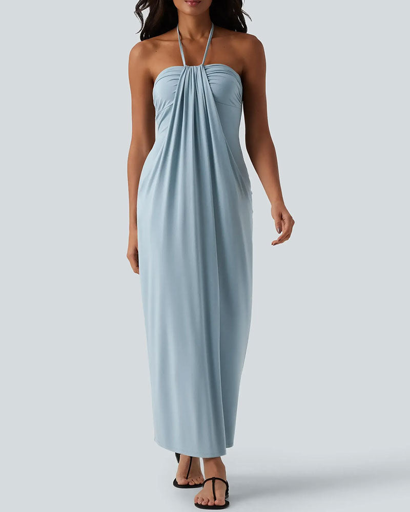 Damen Maxikleid mit Halterneck und Drapierung in voller Ansicht