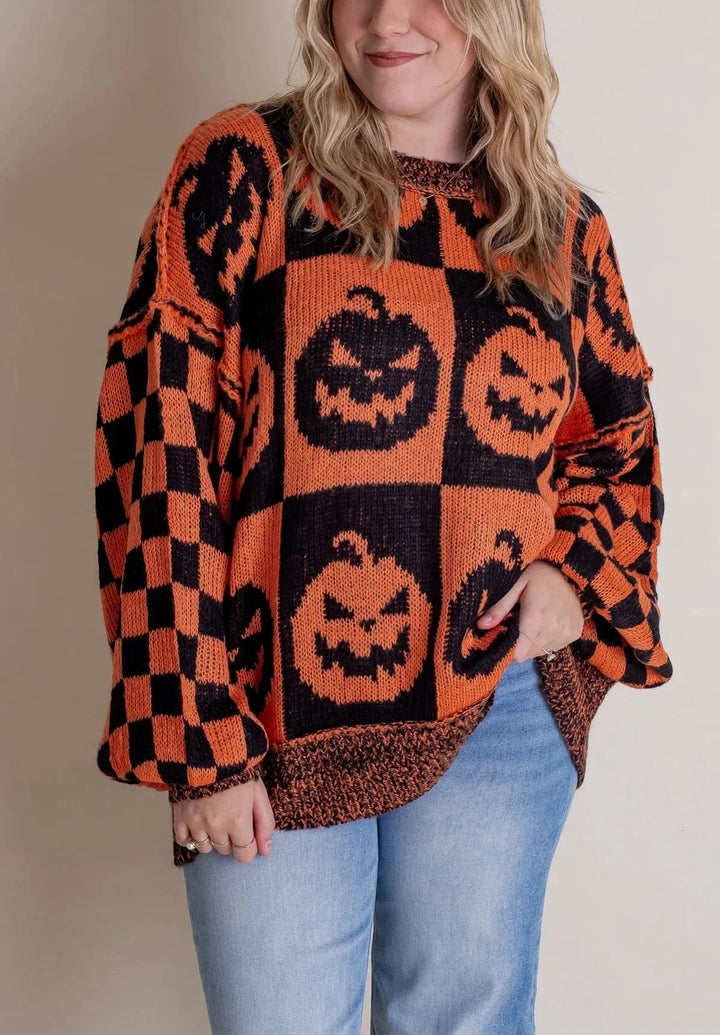 Halloween Kariertes Strickpullover