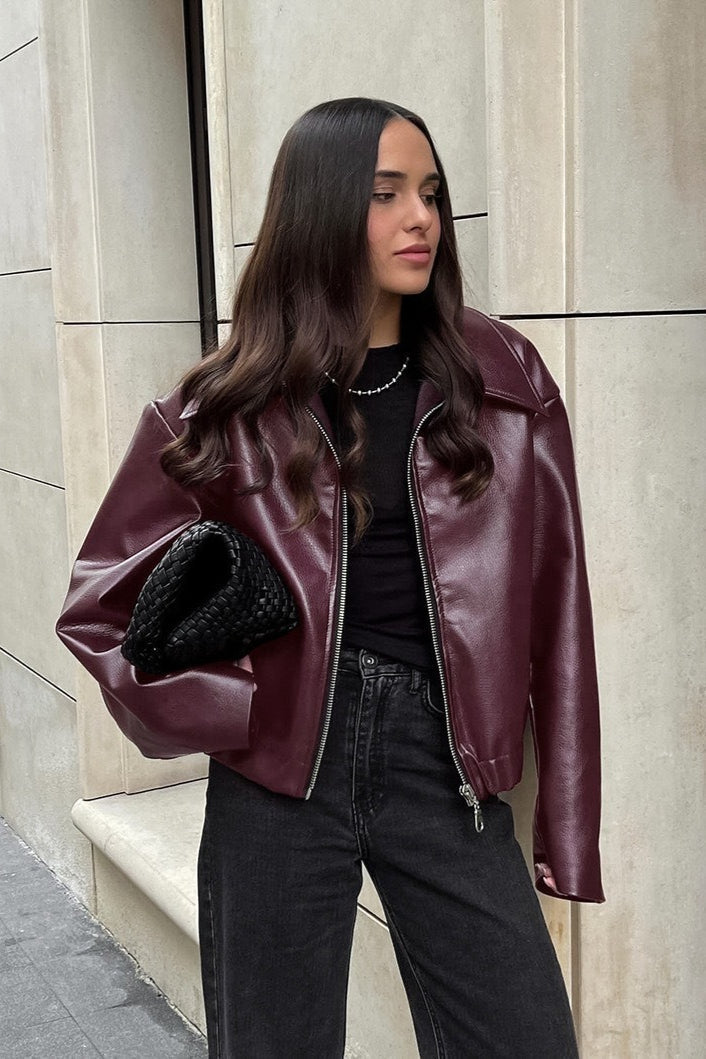 Modische Cropped-Jacke aus Kunstleder für Damen