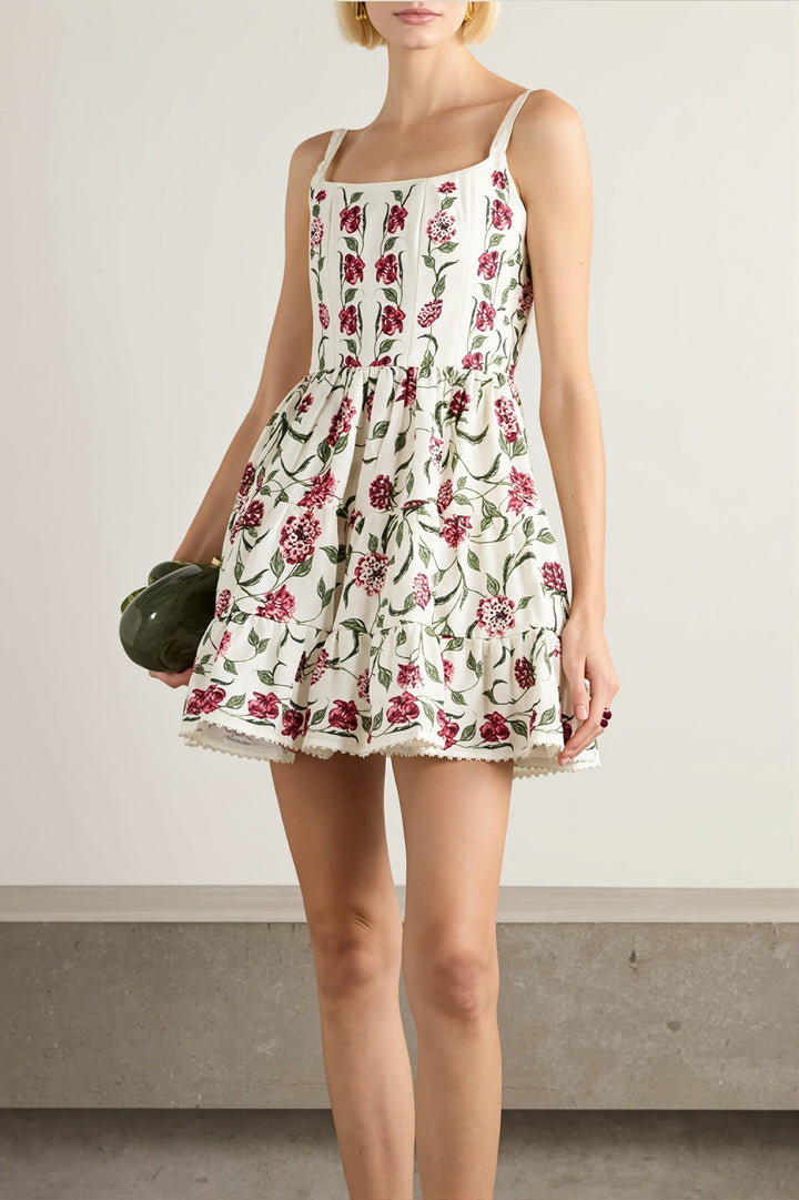 Damen Cami-Kleid mit Blumenprint und Spitze, leichte Sommeroptik