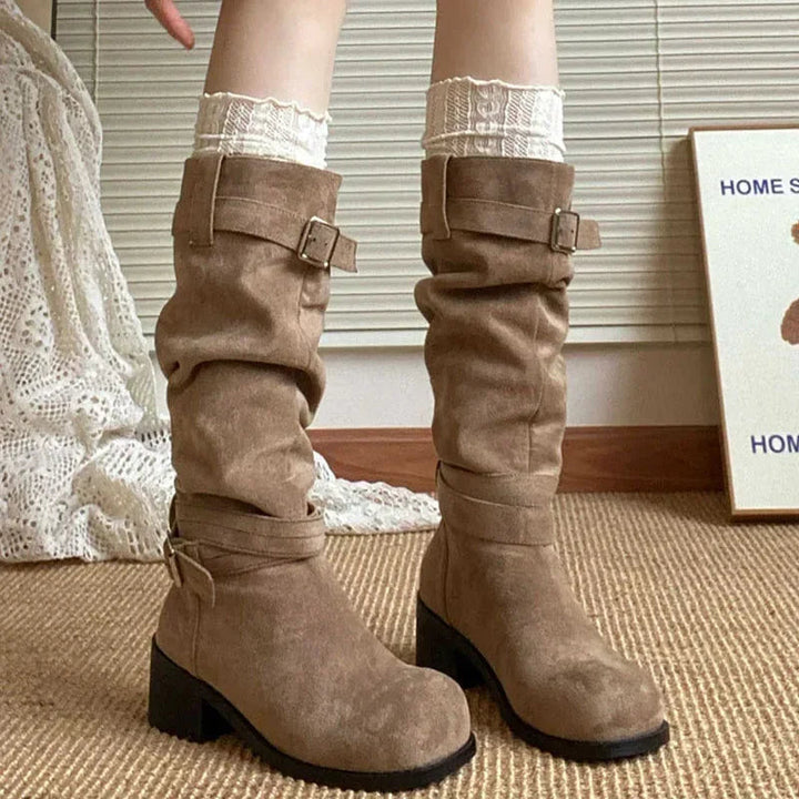 Gefaltete Western-Plateau-Stiefel mit Absatz für Damen