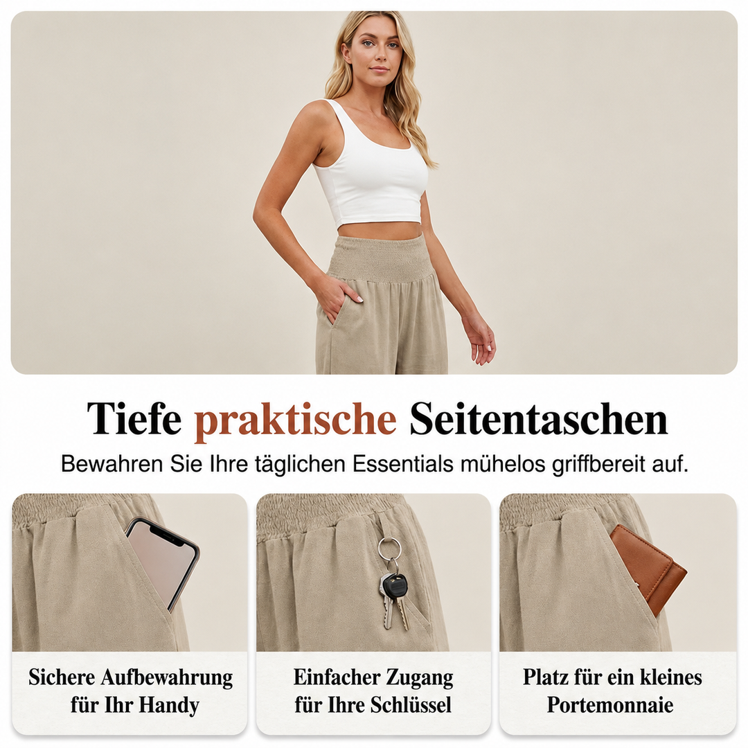 Boho-Hose mit weitem Bein und Volantsaum