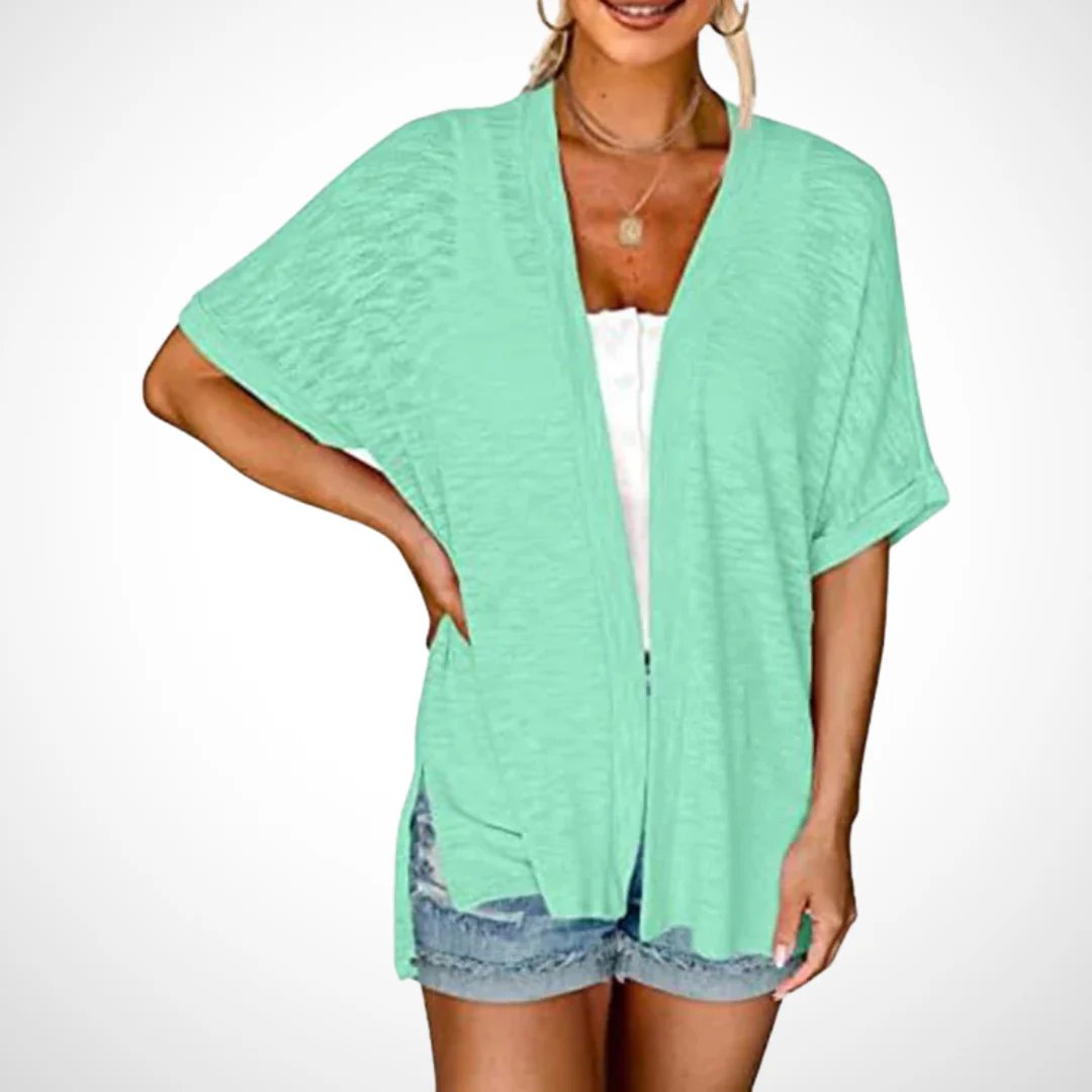 Stilvoller Kurzarm-Strickcardigan mit offenem Schnittdesign