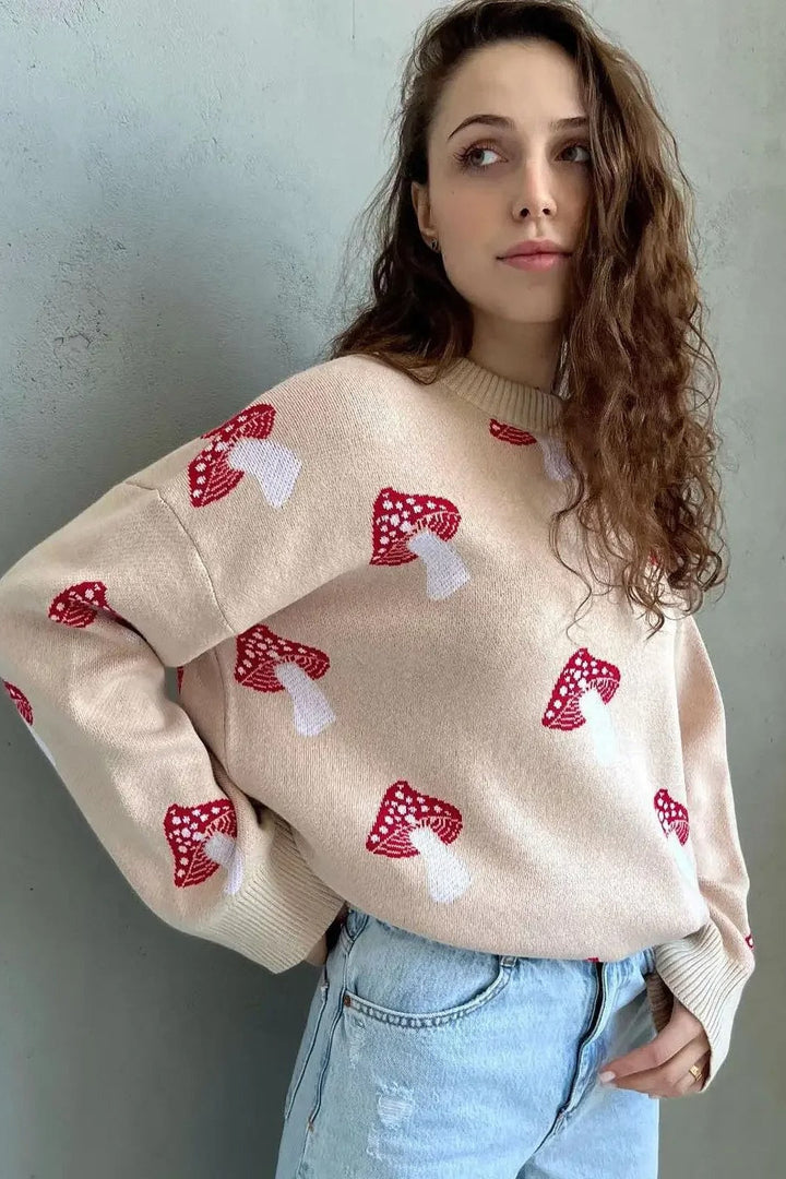 Gemütlicher Pilz-Jacquardstrickpullover