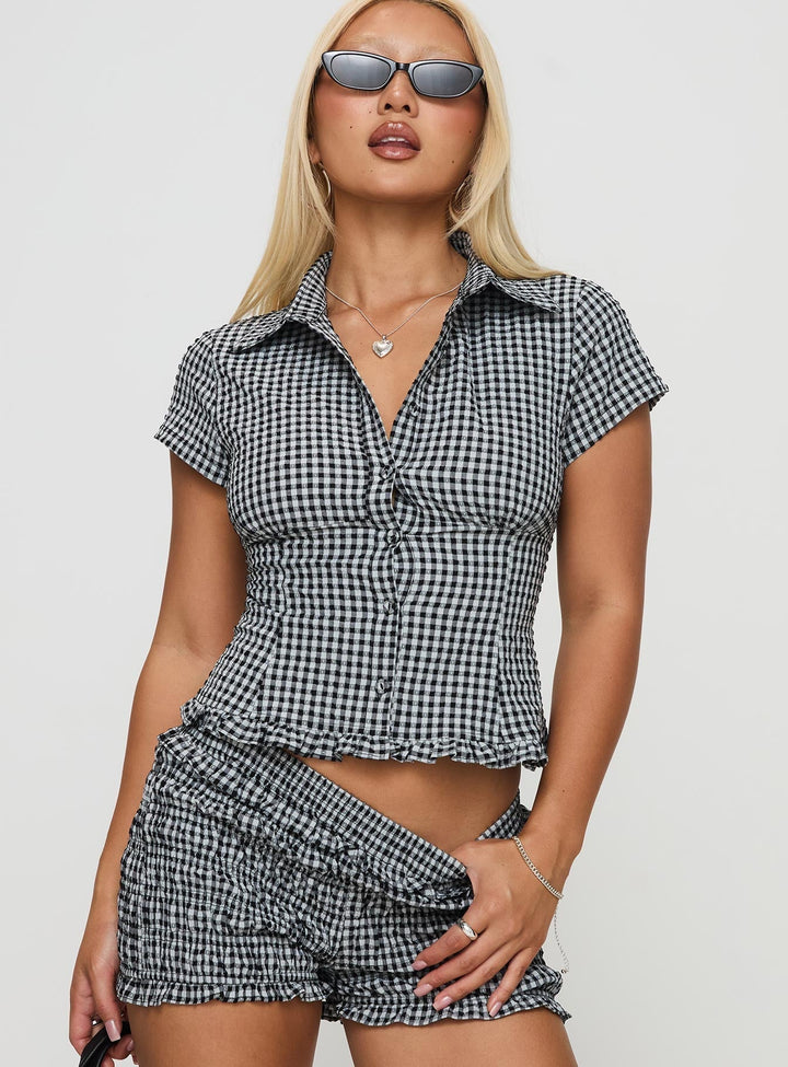 Damenbluse mit Vichy-Karos und Knopfleiste
