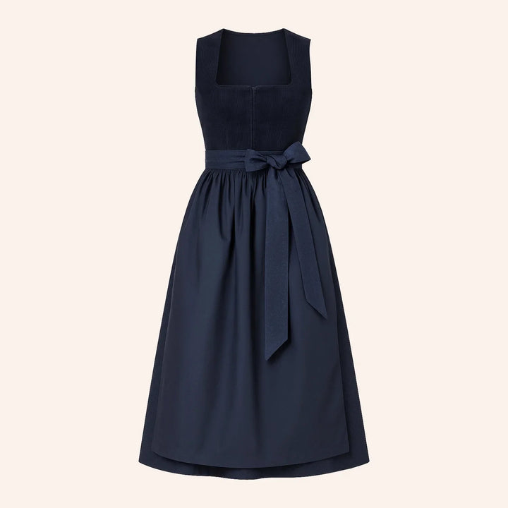 Marineblaues Damen-Dirndl mit Schürze, Detailansicht des Trachtenkleids