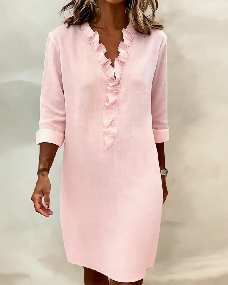 Luftiges Leinenmisch-Rüschenkleid im Shift-Stil